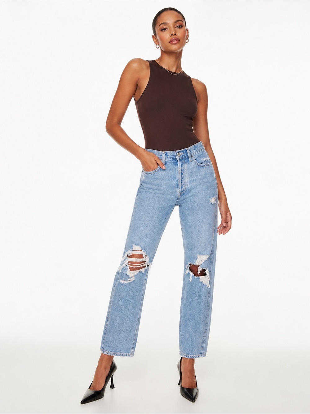 Agolde Straight Leg Distressed Denim Mid Rise